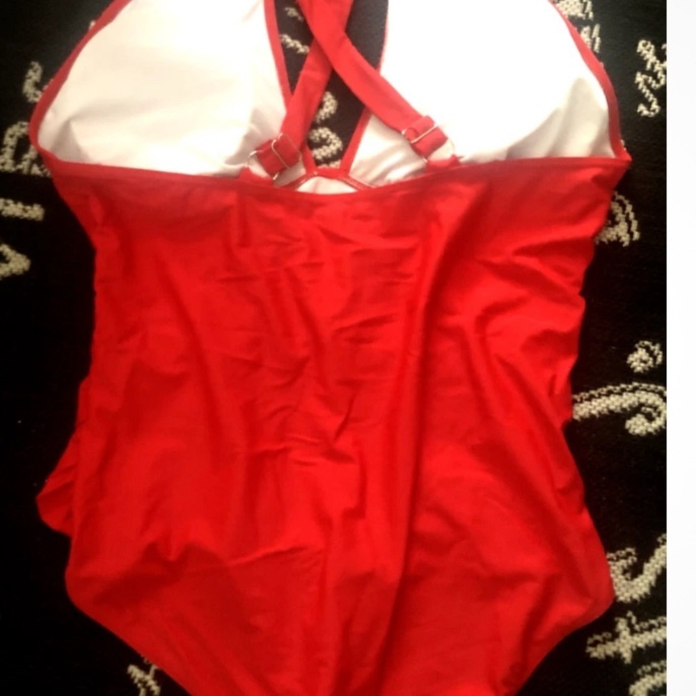 Davi SWIM SUIT Bathing One Piece 1PC TANK Red RUCHED SIDES Padded V Neck <<188>> - Picture 2 of 5